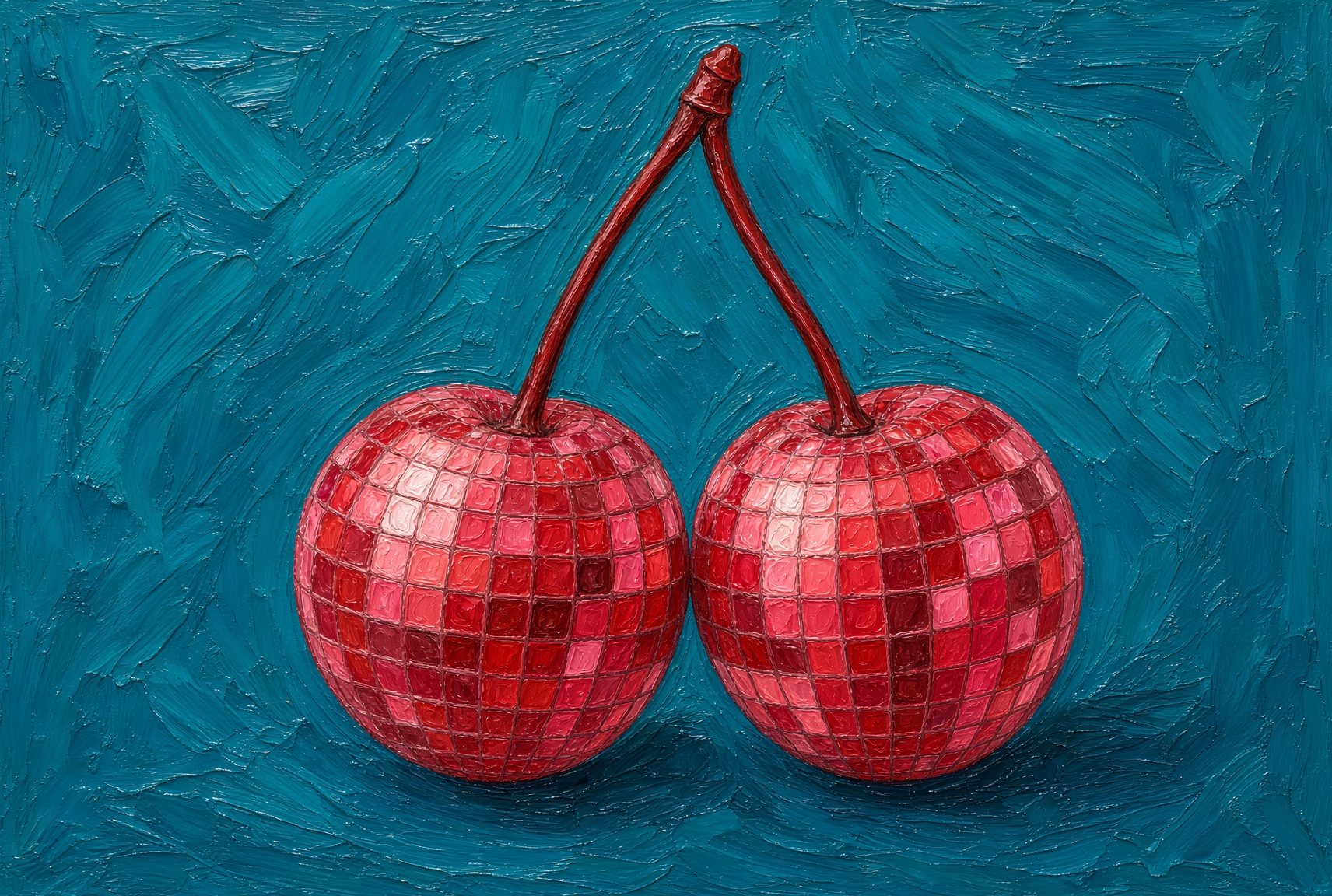Red Cherries on a Blue Background